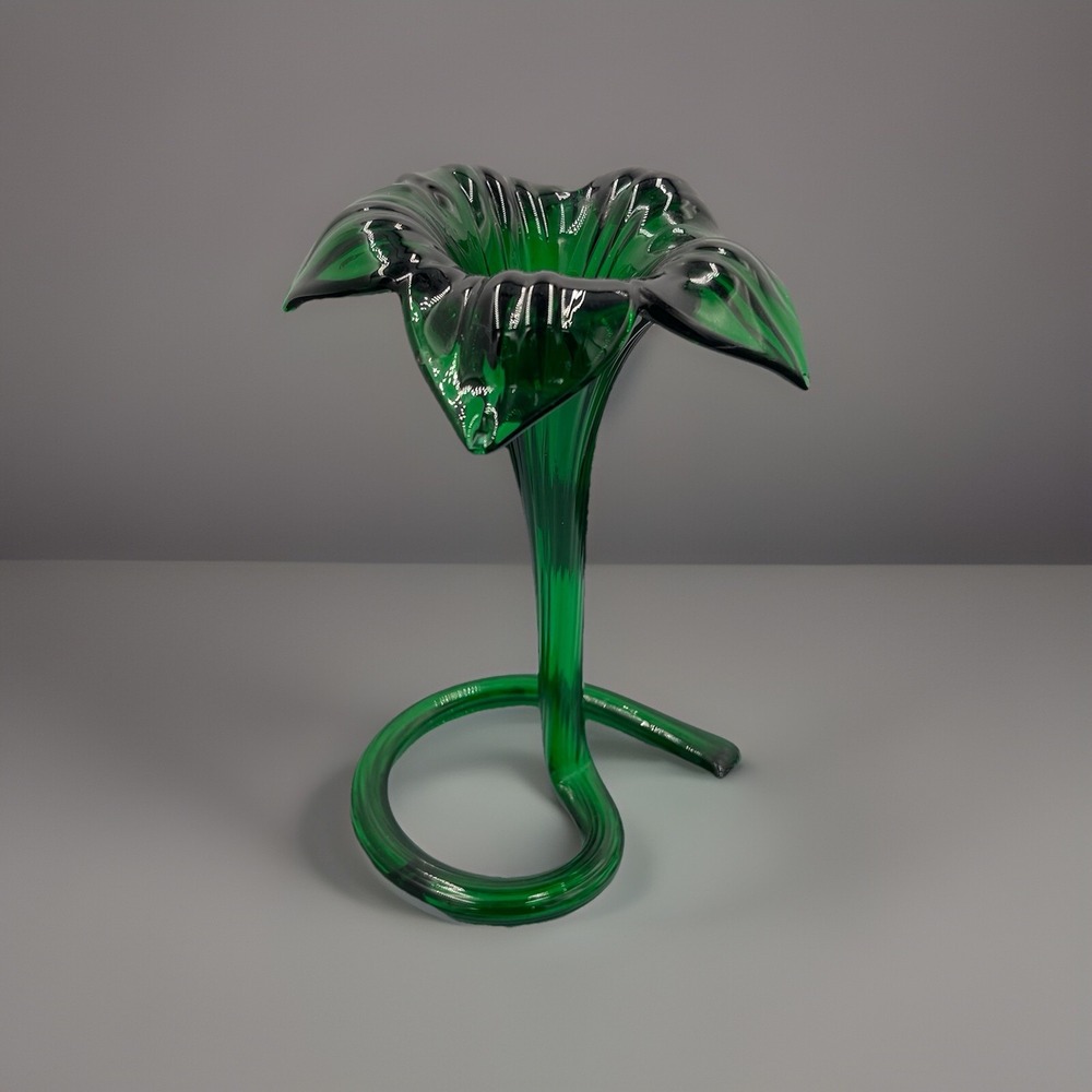 Mcm Hand blown Murano‎ Style Green Lilly Vase - Picture 3 of 9
